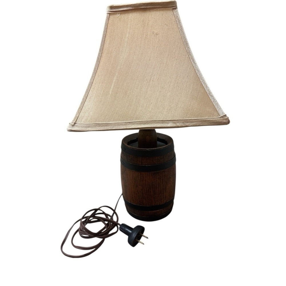 Vintage Small Barrel Lamp With Shade Table‎ Lamp Vintage Cabin Farmhouse Decor